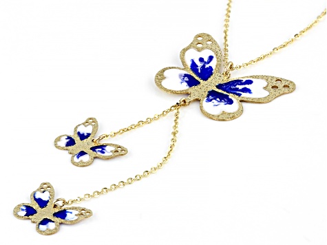 Pre-Owned 10K Yellow Gold Butterfly Enamel Necklace