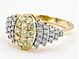 Pre-Owned Natural Yellow And White Diamond 10k Yellow Gold Cluster Ring 0.78ctw
