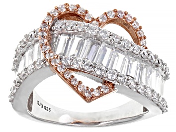Picture of Pre-Owned White Cubic Zirconia Platinum And 18K Rose Gold Over Sterling Silver Heart Ring 3.94ctw