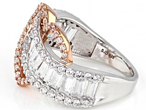 Pre-Owned White Cubic Zirconia Platinum And 18K Rose Gold Over Sterling Silver Heart Ring 3.94ctw