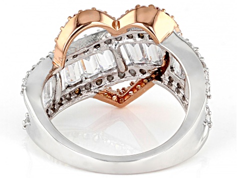 Pre-Owned White Cubic Zirconia Platinum And 18K Rose Gold Over Sterling Silver Heart Ring 3.94ctw