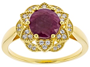 Pre-Owned Red Ruby 18k Yellow Gold Over Sterling Silver Ring 2.52ctw