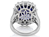 Pre-Owned Blue And White Cubic Zirconia Rhodium Over Sterling Silver Ring 19.40ctw