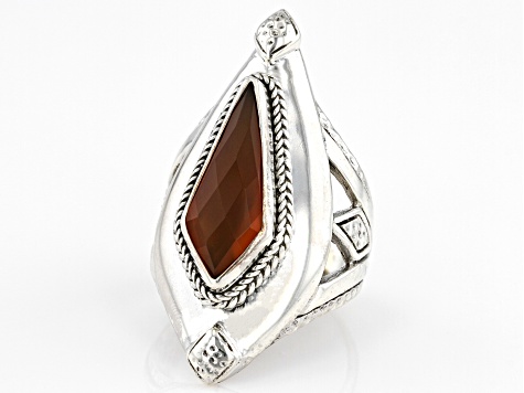 Pre-Owned Red Carnelian Sterling Silver Ring