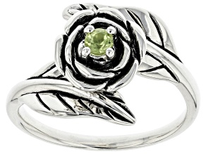 Pre-Owned Green Manchurian Peridot(TM) Sterling Silver Flower Bypass Ring 0.11ct
