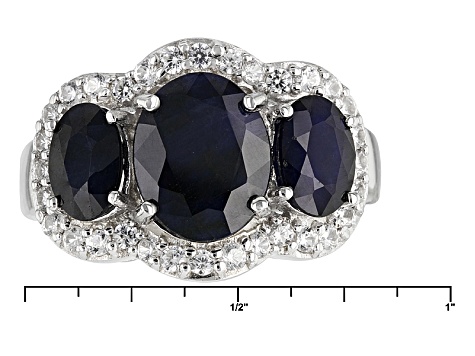 Pre-Owned Blue Sapphire Rhodium Over Sterling Silver Ring 4.91ctw