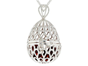 Pre-Owned Orange Amber Beads in Sterling Silver Filigree Egg Pendant With Chain