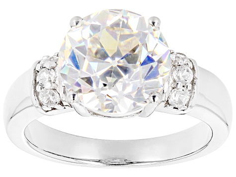 Pre-Owned Fabulite strontium titanate and white zircon rhodium over sterling silver ring 5.97ctw