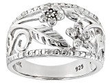 Pre-Owned White Diamond Rhodium Over Sterling Silver Flower Open Design Ring 0.20ctw