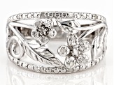 Pre-Owned White Diamond Rhodium Over Sterling Silver Flower Open Design Ring 0.20ctw