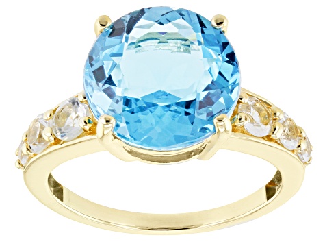 Pre-Owned Swiss Blue Topaz 10k Yellow Gold Ring 7.38ctw - P34266 | JTV.com