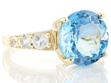 Pre-Owned Swiss Blue Topaz 10k Yellow Gold Ring 7.38ctw