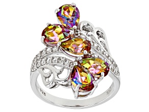 Pre-Owned Multicolor Quartz Rhodium Over Sterling Silver Ring 3.13ctw