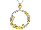 Pre-Owned Moissanite Platineve And 14k Yellow Gold Over Sterling Silver Flower Pendant .47ctw DEW.