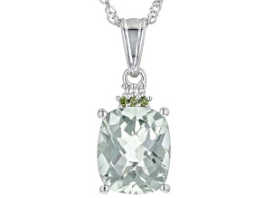 Pre-Owned Green Prasiolite Rhodium Over Silver Pendant With Chain 5.32ctw