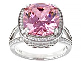 Pre-Owned Pink And White Cubic Zirconia Rhodium Over Sterling Silver Ring 11.96ctw