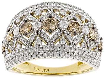 Picture of Pre-Owned Champagne And White Diamond 10K Yellow Gold Wide Band Ring 1.75ctw