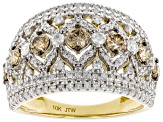 Pre-Owned Champagne And White Diamond 10K Yellow Gold Wide Band Ring 1.75ctw