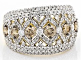 Pre-Owned Champagne And White Diamond 10K Yellow Gold Wide Band Ring 1.75ctw