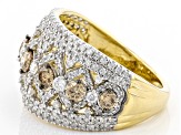 Pre-Owned Champagne And White Diamond 10K Yellow Gold Wide Band Ring 1.75ctw