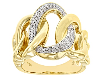 Picture of Pre-Owned White Diamond 14k Yellow Gold Over Sterling Silver Open Design Ring 0.15ctw