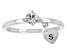 Pre-Owned White Zircon Rhodium Over Sterling Silver Heart Charm Initial "S" Ring 0.35ct