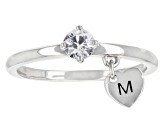 Pre-Owned White Zircon Rhodium Over Sterling Silver Heart Charm Initial "M" Ring 0.35ct