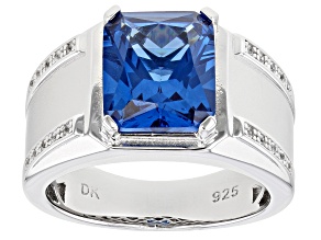 Pre-Owned Blue Lab Created Spinel Rhodium Over Silver Mens Ring 5.94ctw