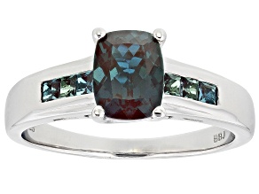 Pre-Owned Blue Rectangular Cushion Lab Created Alexandrite Rhodium Over Sterling Silver Ring 1.81ctw