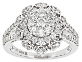 Pre-Owned White Diamond 900 Platinum Cluster Ring 1.00ctw