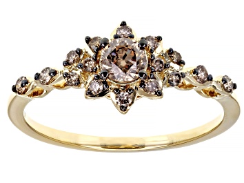 Picture of Pre-Owned Champagne Diamond 10k Yellow Gold Cluster Ring 0.51ctw