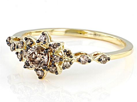 Pre-Owned Champagne Diamond 10k Yellow Gold Cluster Ring 0.51ctw