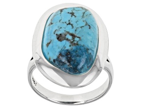 Pre-Owned Blue Freeform Turquoise Rhodium Over Silver Solitaire Ring