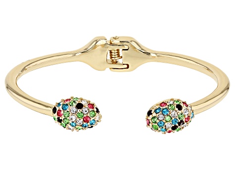Pre-Owned Multi-Color Crystal Gold Tone Cuff Bracelet