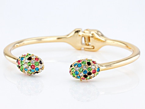 Pre-Owned Multi-Color Crystal Gold Tone Cuff Bracelet