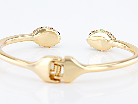 Pre-Owned Multi-Color Crystal Gold Tone Cuff Bracelet