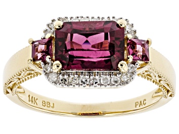 Picture of Pre-Owned Rhodolite Garnet And White Diamond 14k Yellow Gold Halo Ring 1.89ctw