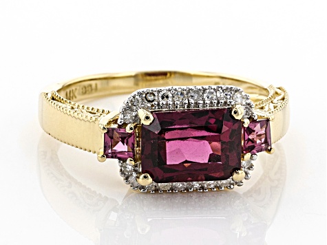 Pre-Owned Rhodolite Garnet And White Diamond 14k Yellow Gold Halo Ring 1.89ctw