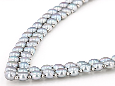 Pre-Owned Platinum Cultured Freshwater Pearl Rhodium Over Sterling Silver Double-Row 18 Inch Necklac