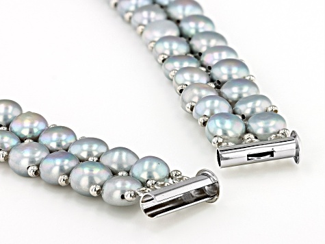 Pre-Owned Platinum Cultured Freshwater Pearl Rhodium Over Sterling Silver Double-Row 18 Inch Necklac