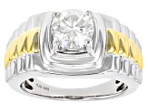 Pre-Owned Moissanite platineve and 14k yellow gold over platineve two tone mens ring 1.90ct DEW.