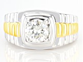 Pre-Owned Moissanite platineve and 14k yellow gold over platineve two tone mens ring 1.90ct DEW.