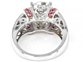 Pre-Owned Moissanite And Pink Sapphire Platineve And 14k Rose Gold Accent Settings Ring 4.12ctw Dew