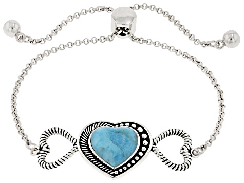 Pre-Owned Blue Turquoise Sterling Silver Heart Bracelet