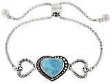 Pre-Owned Blue Turquoise Sterling Silver Heart Bracelet