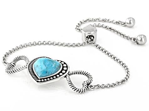 Pre-Owned Blue Turquoise Sterling Silver Heart Bracelet
