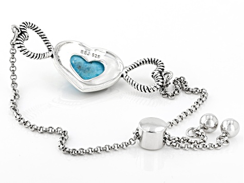 Pre-Owned Blue Turquoise Sterling Silver Heart Bracelet
