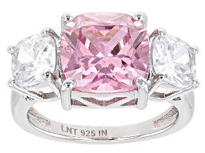 Pre-Owned Pink And White Cubic Zirconia Rhodium Over Sterling Silver Ring 10.30ctw