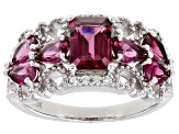 Pre-Owned Purple Rhodolite With White Zircon Rhodium Over Sterling Silver Ring