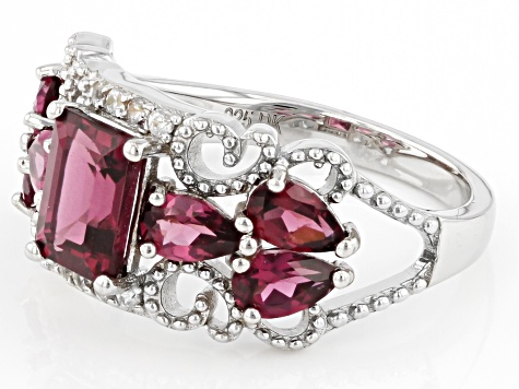 Pre-Owned Purple Rhodolite With White Zircon Rhodium Over Sterling Silver Ring